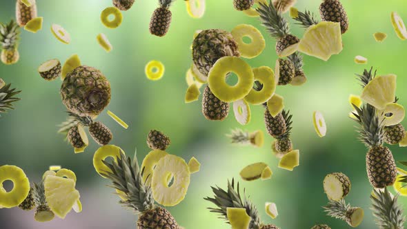 Pineapples with Slices Falling on Garden Background alt