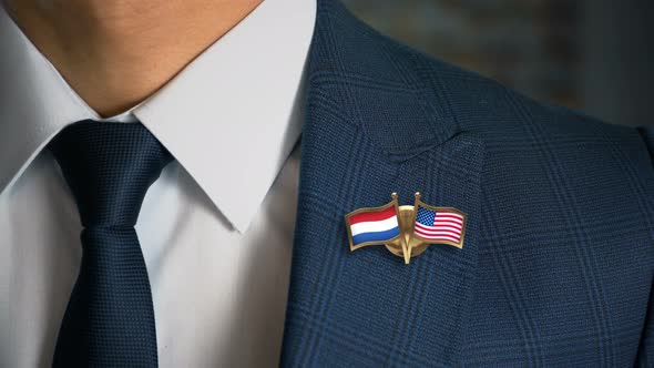 Businessman Friend Flags Pin Netherlands United States Of America alt