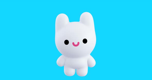 Funny Looped cartoon kawaii Bunny character. Cute emotions and move animation. 4k video