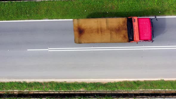 Aerial view of a lonely deserted two-lane country road