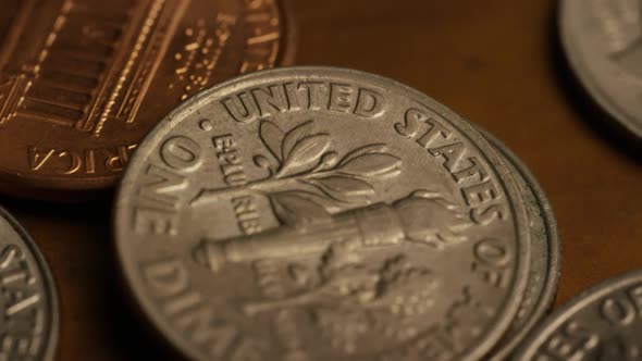 Rotating stock footage shot of American monetary coins - MONEY 0328 alt