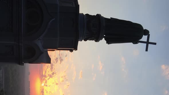 Vertical Video  Monument To Vladimir the Great at Dawn in the Morning