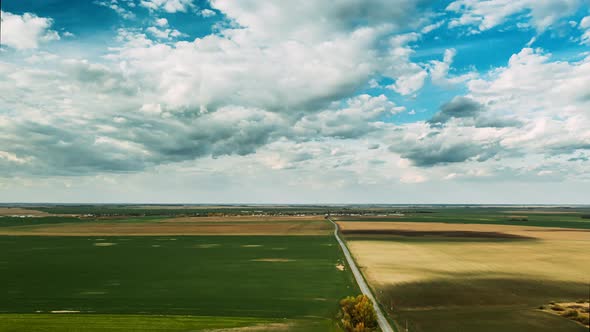 Countryside Rural Field Landscape With Young Wheat Sprouts In Spring Summer Cloudy Day alt