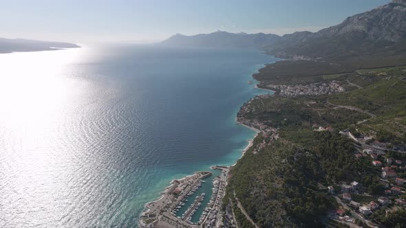 Panorama of the Sea Coast and Mountains of Croatia Makarska Riviera 2021