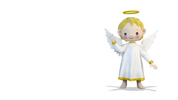 Angel Comes Out From The Right Side Of The Screen And Greeting on White Background alt