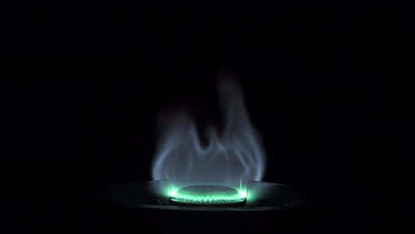 Gas Burner Stove Flames Isolated on Black Background