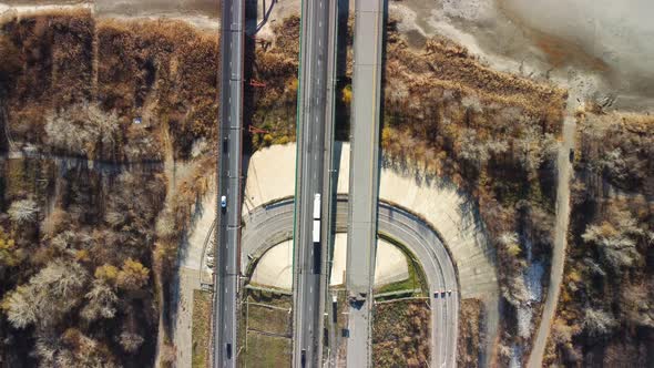 a Large Automobile Bridge Over the River From a Bird'seye View