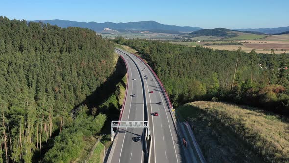 Aerial view of highway bridge in Spissky hrhov village in Slovakia alt