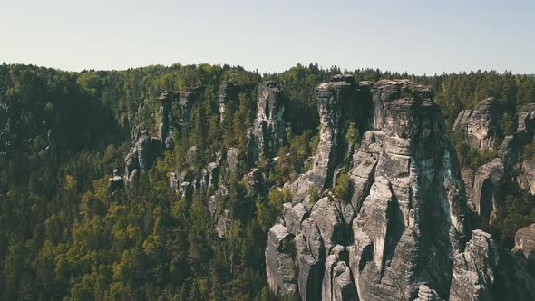 Aerial Footage of Saxon Switzerland Hilly National Park