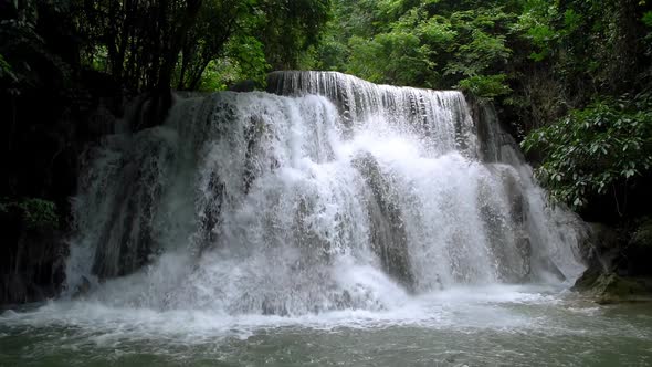 Huai Mae Khamin Waterfall level two, Kanchanaburi, Thailand - Slow motion