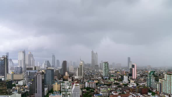 Bangkok business district city center during rain or rainstorm - Time Lapse