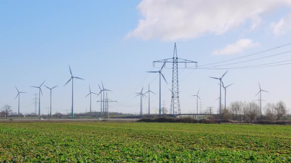 Highway with Wind Generators and Transmission Line
