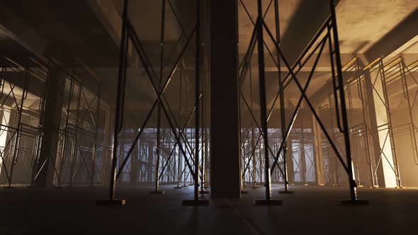 Reinforced concrete building construction site. The floor with scaffolding. alt