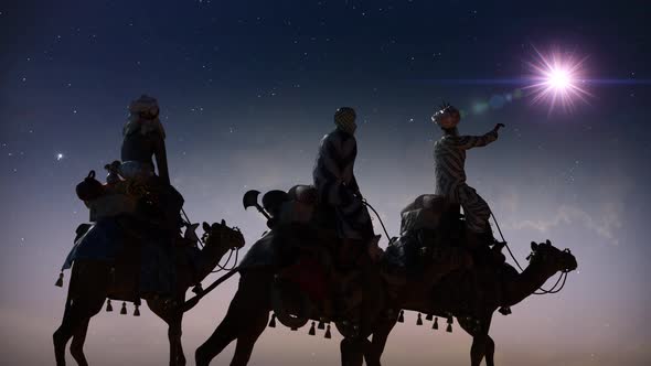 Christian Christmas Scene With The Three Wise Men And Shining Star