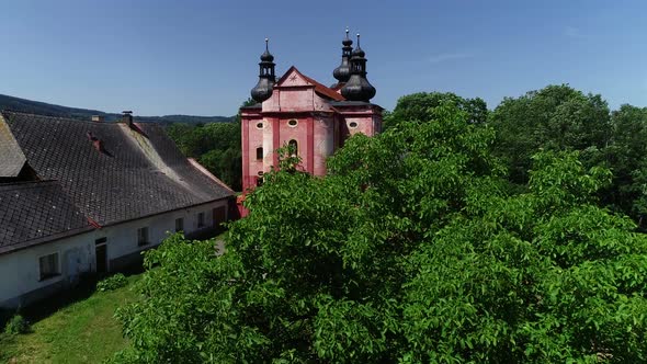 Aerial View of a Pilgrimage Church of the Nativity of the Virgin Mary 4K