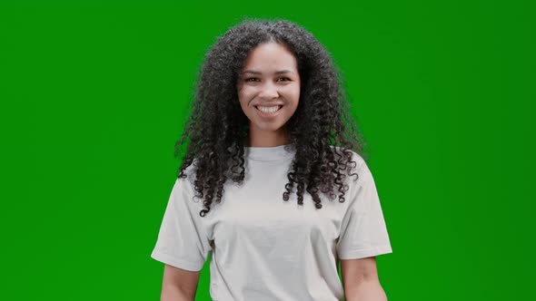 Green Screen Portrait Young Woman Smiling alt
