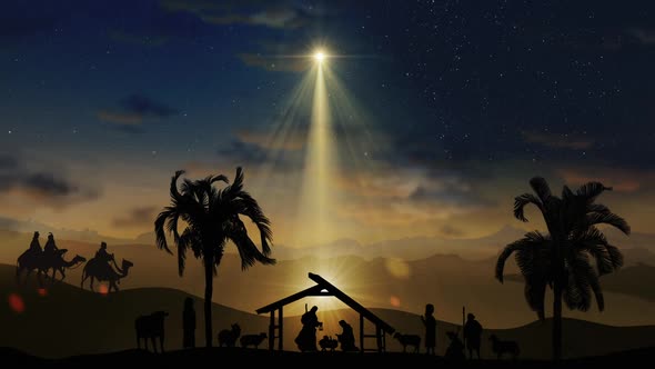 Christmas Nativity Scene Animation under Starry Sky
