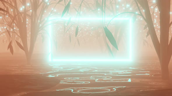 A looping animation of a 3D forest,Forest in the haze. Trees in the fog. alt