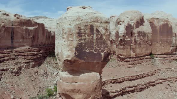 Geological Layers of Red Sandstone Rock Cliffs in Southwest Desert of Utah, Aerial alt