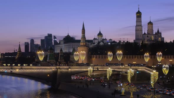 Amazing Festival Illumination in Moscow Capital of Russia in Evening Time