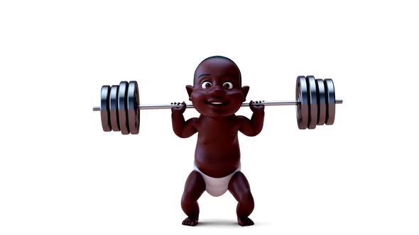 Fun 3D cartoon of a baby squatting alt