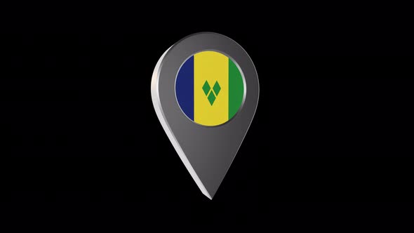 3d Animation Map Pointer With Saint Vincent And The Grenadines  Flag With Alpha Channel  - 4K alt