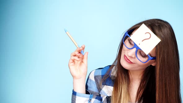 Woman Thinking Question Mark on Head 