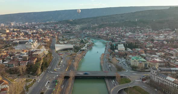 Aerial time lapse of Rike Park and Baratashvili bridge in the center of Tbilisi. Georgia alt