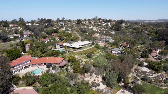 Aerial View of Rancho Santa Fe Neighborhood with Big Mansions in San Diego California USA alt