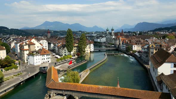 Flight Over the City of Lucerne in Switzerland