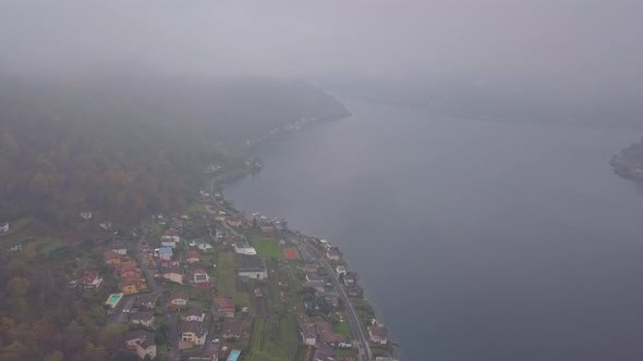 Aerial View of Lake Lugano Switzerland Cloudy Autumn alt