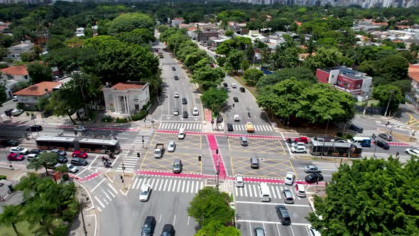 Famous crossing:  Reboucas Avenue and Brazil avenue at Sao Paulo Brazil. alt