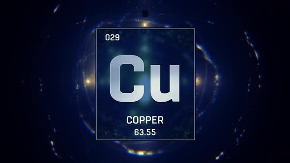 Copper as Element 29 of the Periodic Table on Blue Background