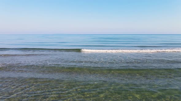 Aerial panoramic drone view of mediterranean sea of Sardinia, Italy alt