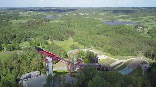 Beautiful Aerial Shot of a Ski Jumping Tower in Estonia