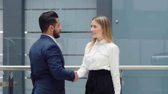 Successful businesswoman shaking hands her colleague