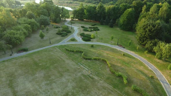 City Park. Winding Footpaths Are Visible. Aerial Photography.