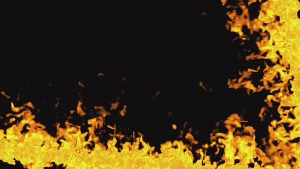 A set of fiery, burning flames on a transparent background of transitions.