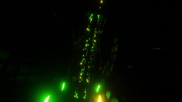 glowing rotating green and yellow flashing neon squares