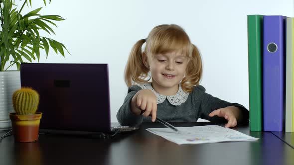 Back To School, Online Learning, Distance Lesson, Education at Home, Technology for Schoolgirl Child alt