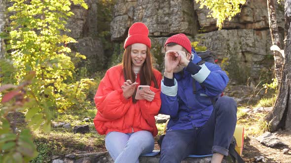 Couple Camping Active Romantic Couple in Love Traveling and Hiking