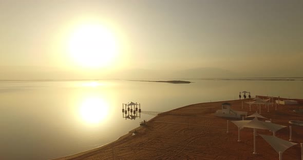 Super Hot Sunrise  Early in the Morning at the Beach of the Dead Sea