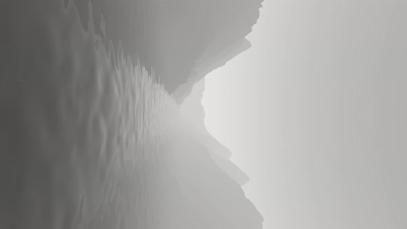 Foggy Morning 3D Rendered Terrain Landscape with Looping Calm Water in Vertical Format