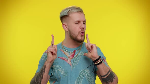 Man Pointing Around with Finger Gun Gesture Looking Confident Making Choice Shooting Killing alt