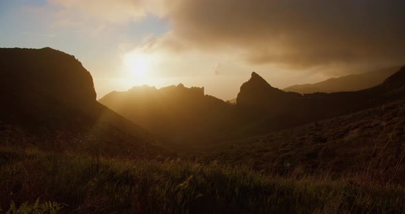 Landscape with Mountains and Sea in Sunset Time in Tenerife Teno Canary Islands Spain alt