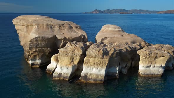 White Rock Formations of Sarakiniko Beach. Milos Island, Greece. alt