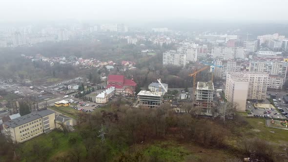 Aerial View of the Drone Flying of the Old City of Lviv Ukraine