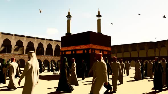 Muslims and Birds Accompanying the Kaaba in Sunny and Hot Weather alt