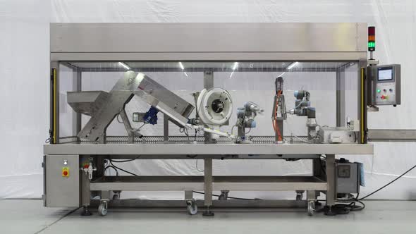 Automatic Robot Arm Assembly Line Manufacturing Advanced High Technology. alt