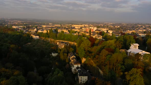 Adolphe Bridge Luxembourg city drone footage alt